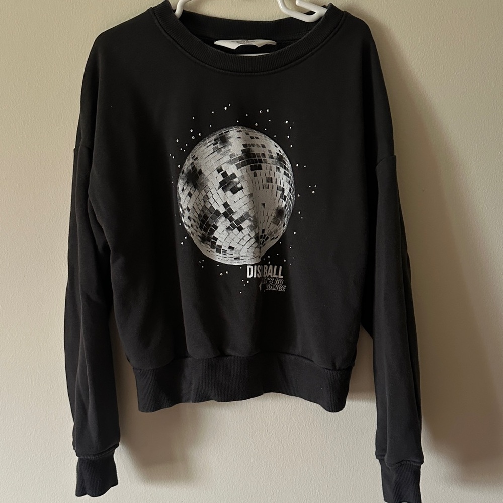 H&M Black Sweatshirt with Silver Disco Ball Graphic
